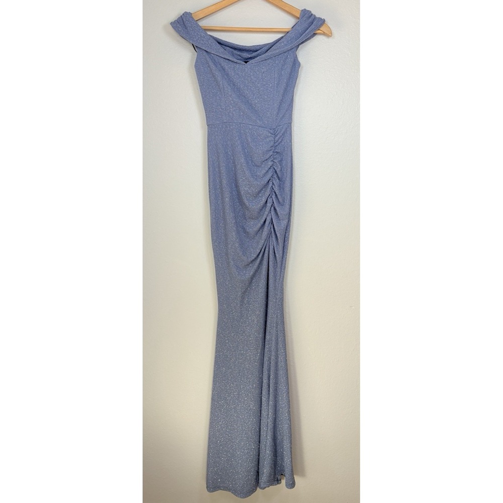NWT Windsor Off Shoulder Glitter Maxi Column Dress Purple Old Hollywood Glam XS - Picture 3 of 12